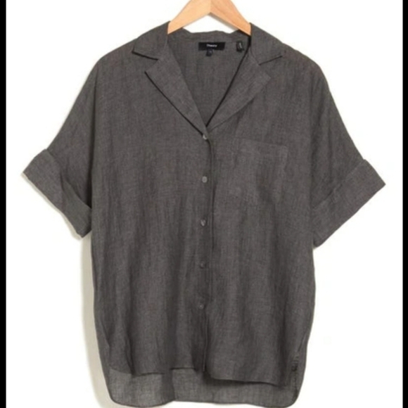 NWT Theory Ralfinn Drape Hemp Button Shirt Gray SzM - Picture 1 of 6